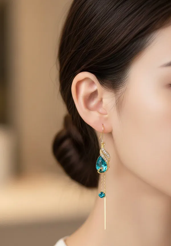 Blue_And_Gold_Sapphire_Peacock_Promenade_Dangle_Earrings_For_Women